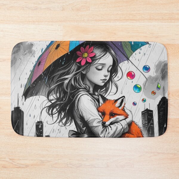 Item preview, Young Girl With a White Red Fox and a Colorful Umbrella 4 designed and sold by AlinaSCorner.