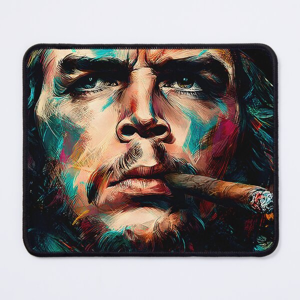 Item preview, Colorstorm of Revolution - Vivid Portrait of Guevara with Cigar and Piercing Gaze designed and sold by OlfactoART Studio.