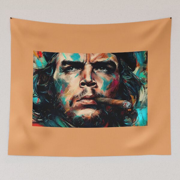 Item preview, Colorstorm of Revolution - Vivid Portrait of Guevara with Cigar and Piercing Gaze designed and sold by OlfactoART Studio.