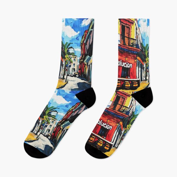 Item preview, La Revolucion Bar in Havana - Vibrant Cuba Street Scene with Red Facade and Tropical Energy designed and sold by OlfactoART Studio.