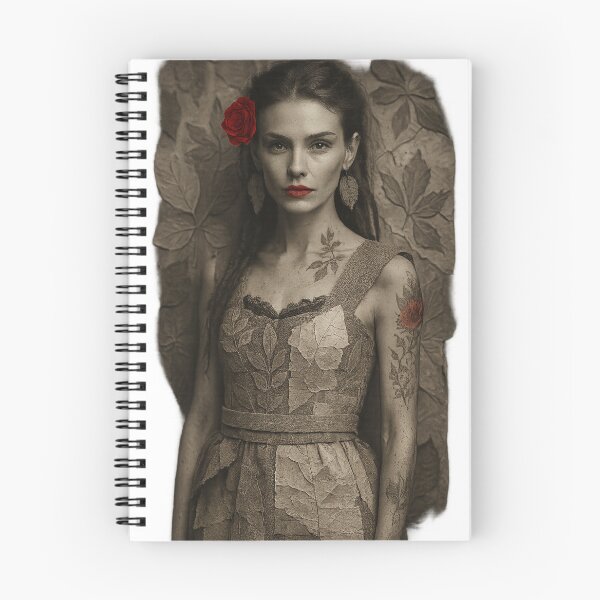 Item preview, Woman in Leaf Inspired Dress with Red Rose and Floral Tattoos designed and sold by Creative88Art.