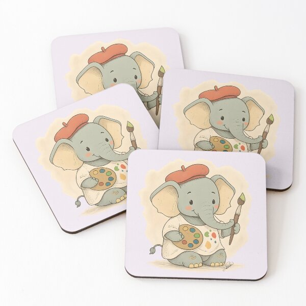 Item preview, Painter Elephant with Beret – Children's Artistic Character designed and sold by DakotaPoppin.