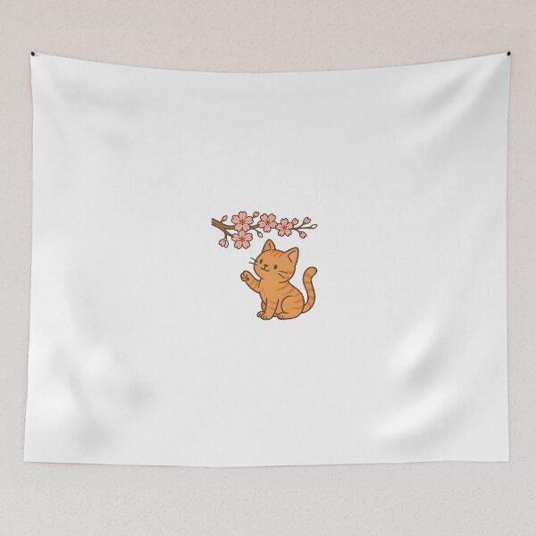 Item preview, Cute Cat with Japanese Sakura Cherry Blossoms designed and sold by NewGroove.