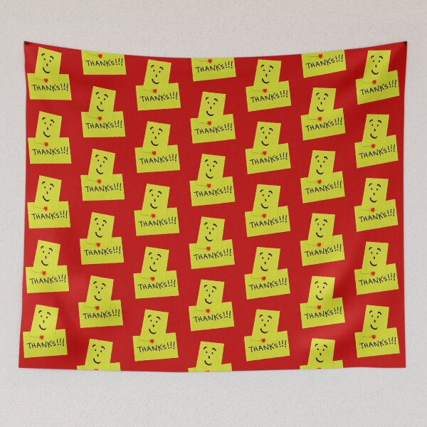 Item preview, Sticky note with a happy face attached by a red heart to another with the word THANKS	 designed and sold by Artejuli.