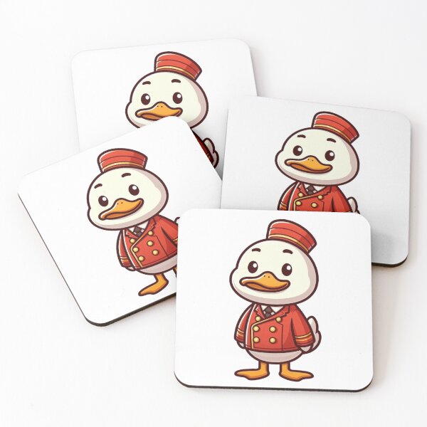 Item preview, Polite Cartoon Duck Hotel Concierge in Red Uniform – Bold Animal Art designed and sold by Confuzz1ed.