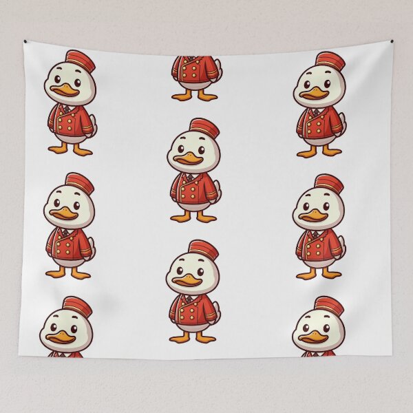 Item preview, Polite Cartoon Duck Hotel Concierge in Red Uniform – Bold Animal Art designed and sold by Confuzz1ed.