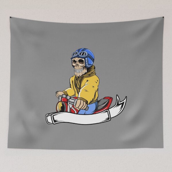 Item preview, Skeleton on a red motorcycle and blue helmet designed and sold by Joncasmiart.