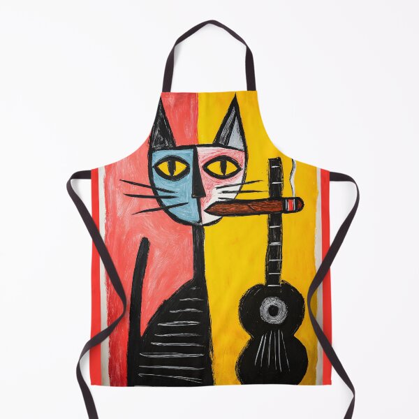 Item preview, Dual Tone Rebel Cat - Edgy Stylized Feline with Cigar and Black Guitar in Fiery Hues designed and sold by OlfactoART Studio.