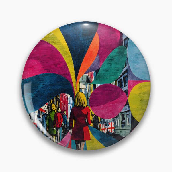 Item preview, Stride Through the Swinging Sixties - Vibrant City Street with British Flair and Abstract Energy designed and sold by OlfactoART Studio.