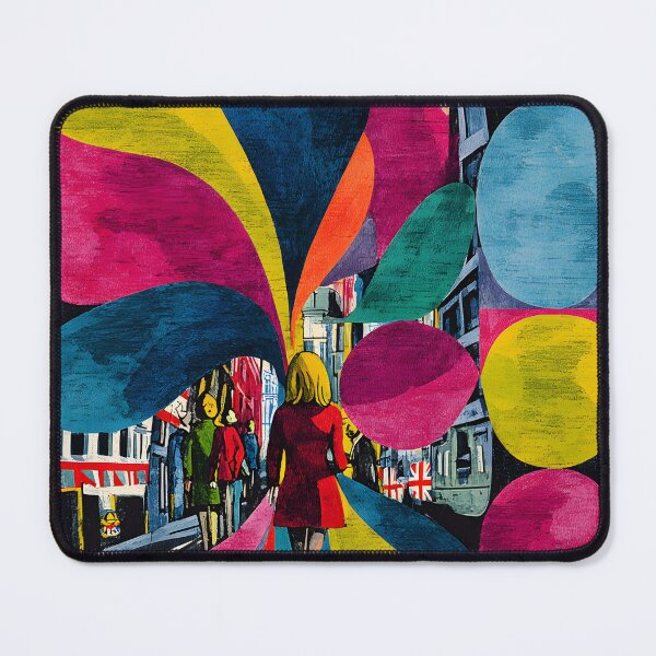 Item preview, Stride Through the Swinging Sixties - Vibrant City Street with British Flair and Abstract Energy designed and sold by OlfactoART Studio.