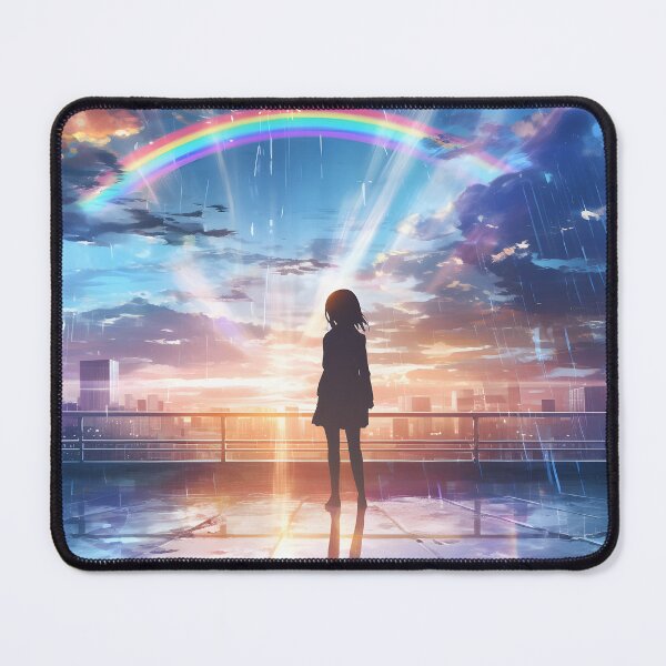 Item preview, Sky After the Storm – Anime Silhouette Girl & Rainbow Cityscape designed and sold by Starlit Torii.