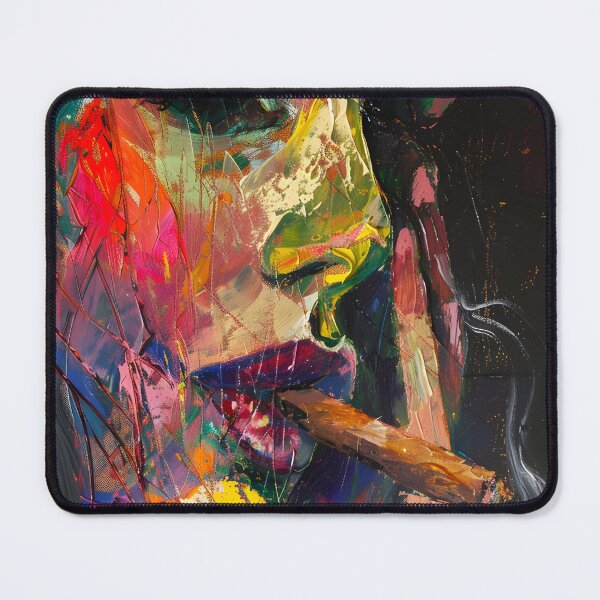 Item preview, Bold Emotion - Woman Smoking Cigar in a Vivid, Expressive Color Palette Abstract Digital AI Art designed and sold by OlfactoART Studio.