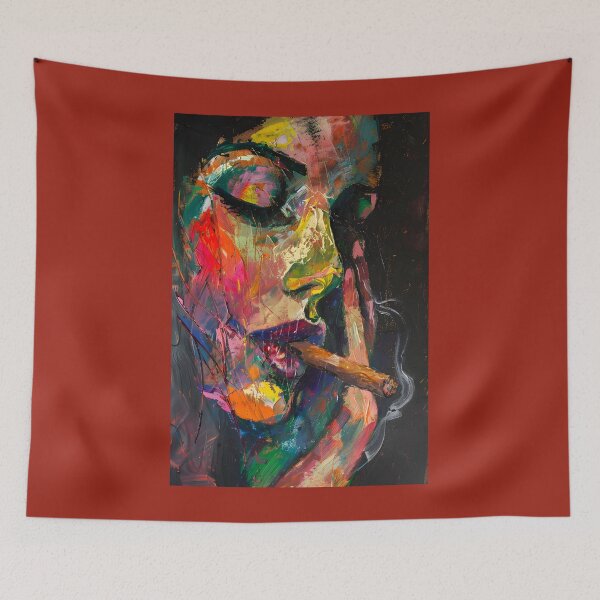 Item preview, Bold Emotion - Woman Smoking Cigar in a Vivid, Expressive Color Palette Abstract Digital AI Art designed and sold by OlfactoART Studio.