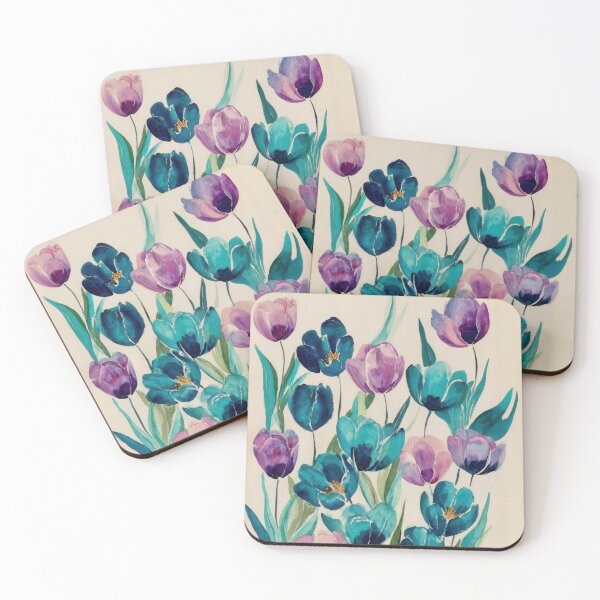 Item preview, Abstract Watercolor Parrot Tulips in Teal and Purple designed and sold by dawnleblanc55.