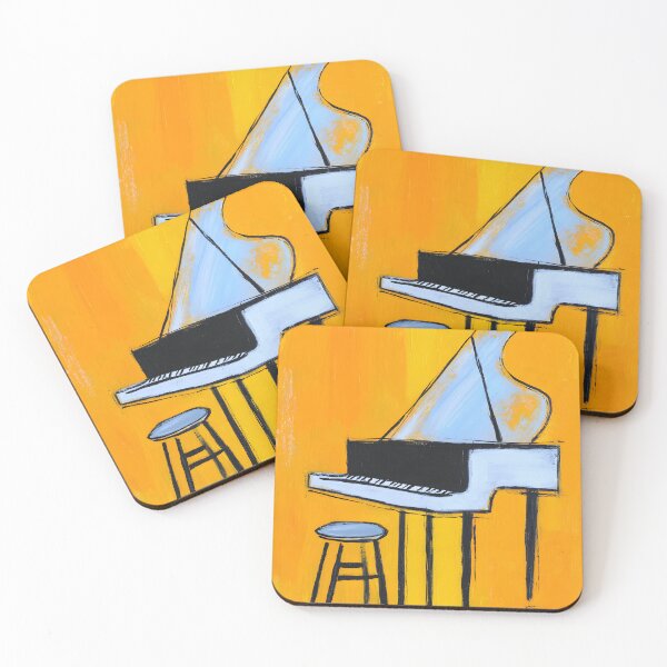 Item preview, Strike a Chord- Modern Stylized Grand Piano and Stool Set Against Vibrant Orange designed and sold by OlfactoART Studio.