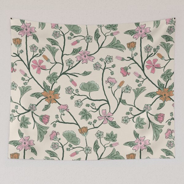 Item preview, Trailing Floral - Mallow - Malva - Sage Green and Muted Pinks and Cream  designed and sold by ArtFisher.