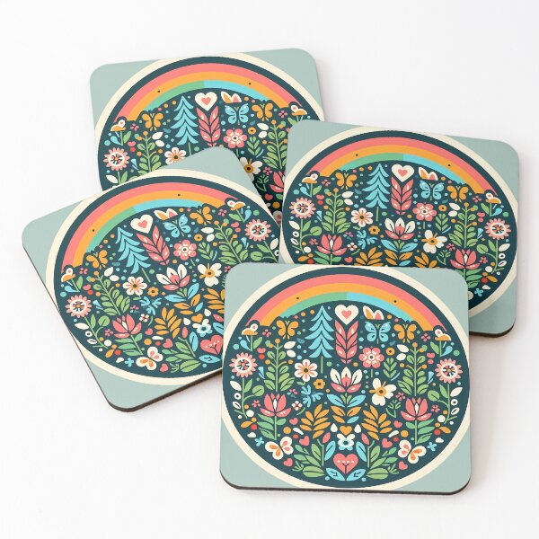 Artikelvorschau, Blumenkreis: Heiterer Regenbogen – Skandinavische Volkskunst von heidiannemorris © entworfen und verkauft von FOLK ART FUSION.