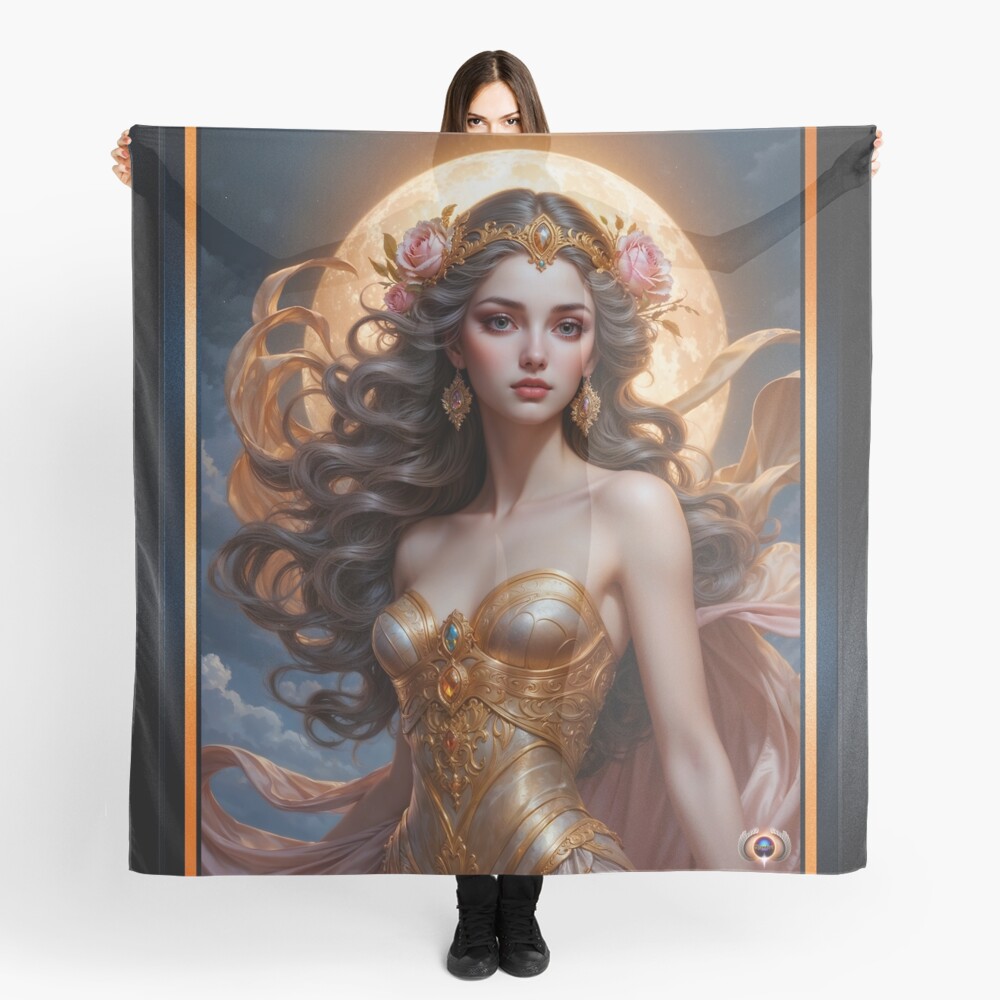 The Celestial Beauty Alyria, Goddess of the Wind Captivating AI Concept Art by Xzendor7 Decorative Art Print Ladies Scarf