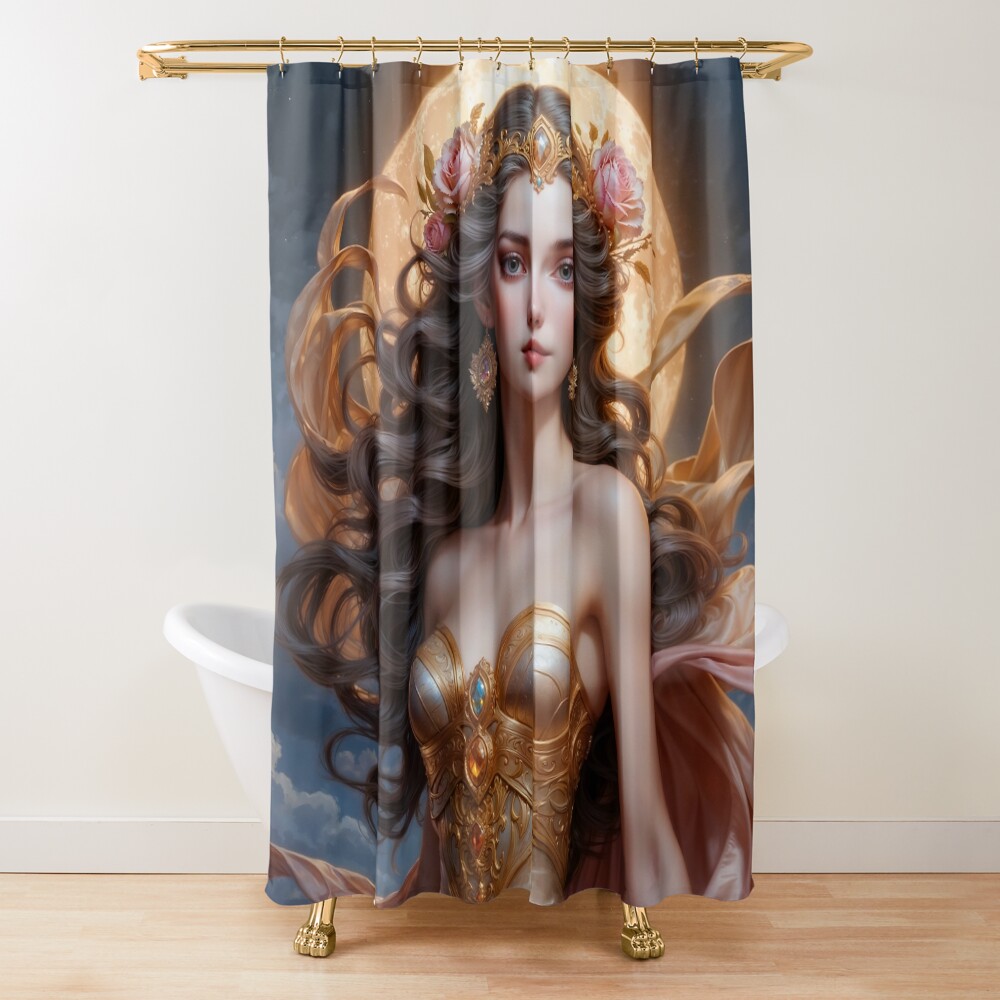 The Celestial Beauty Alyria, Goddess of the Wind Captivating AI Concept Art by Xzendor7 Decorative Art Print Shower Curtain