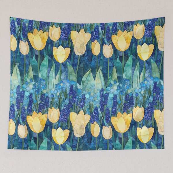 Item preview, Yellow Tulips and Blue Grape Hyacinths  in Alcohol Ink (Seamless Pattern) designed and sold by dawnleblanc55.