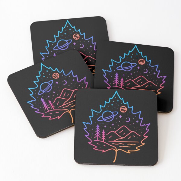 Item preview, Neon gradient autumn leaf with inner fantasy landscape and planets designed and sold by optimusprime39.
