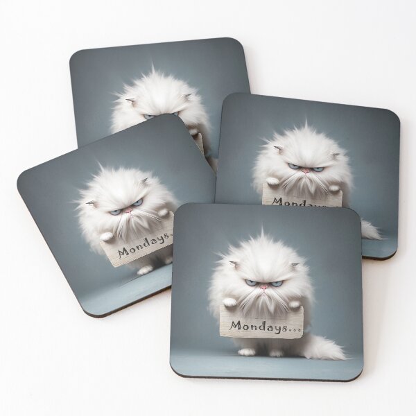 Item preview, Dramatic Persian Cat Monday Mood - Fluffy White Cat Sign Expression designed and sold by PaintbrushPlace.