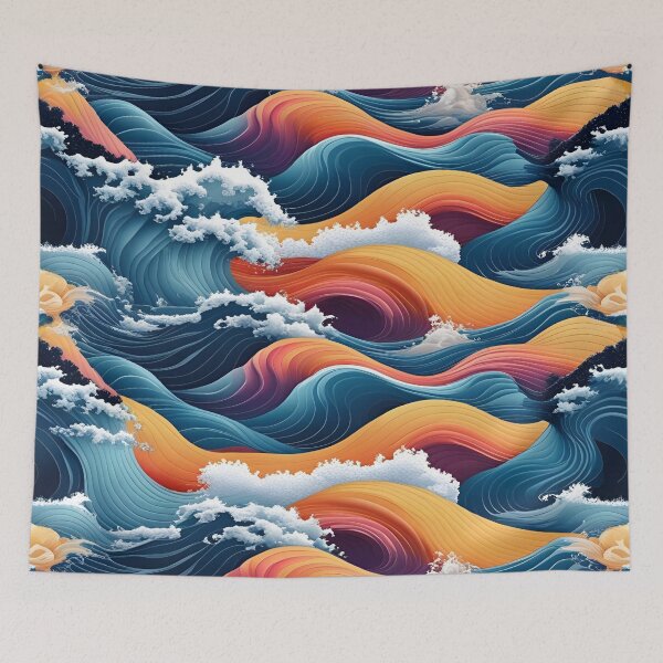 Item preview, Aesthetic Textured Rainbow Fractal Wave Design with Sea Spray Accents designed and sold by greenflashwear.