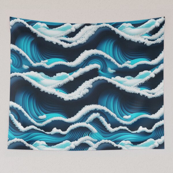 Item preview, Aesthetic Textured Blue Wave Design with Sea Spray accents designed and sold by greenflashwear.