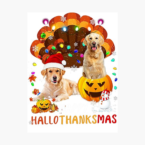 Item preview, Golden Retriever Fall Hallothankmas Happy Halloween Thanksgiving Christmas designed and sold by JolantaDecker.