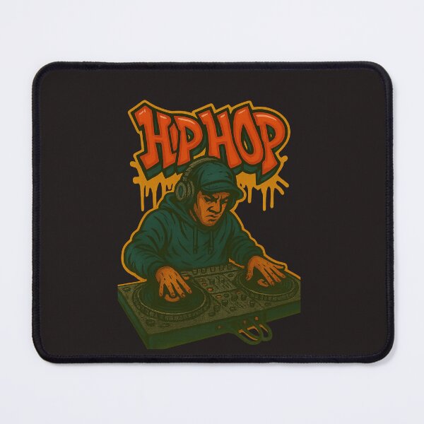 Item preview, Hip Hop DJ playing Turntables and mixer with Graffiti on wall.  designed and sold by Grin.