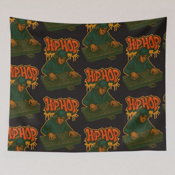 Item preview, Hip Hop DJ playing Turntables and mixer with Graffiti on wall.  designed and sold by Grin.