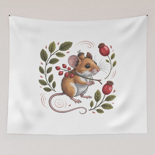 Item preview, Whimsical Autumn Mouse with Berries and Acorn Hat Design designed and sold by BirdsnStuff.