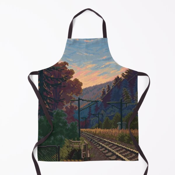 Item preview, Pixel Art Sunset at Hilltop Rail Station — Forest & Train Tracks designed and sold by darkskinbender.