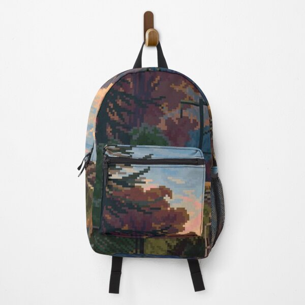 Item preview, Pixel Art Sunset at Hilltop Rail Station — Forest & Train Tracks designed and sold by darkskinbender.
