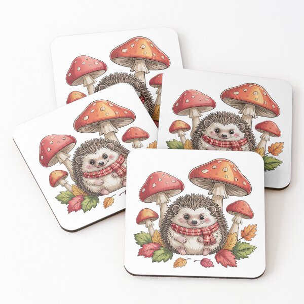 Item preview, Cozy Hedgehog with Mushrooms and Autumn Leaves designed and sold by BirdsnStuff.