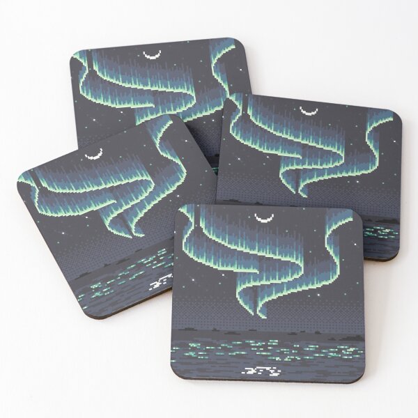 Item preview, Pixel Art Northern Lights Over Ocean — Crescent Moon & Water Reflection designed and sold by darkskinbender.