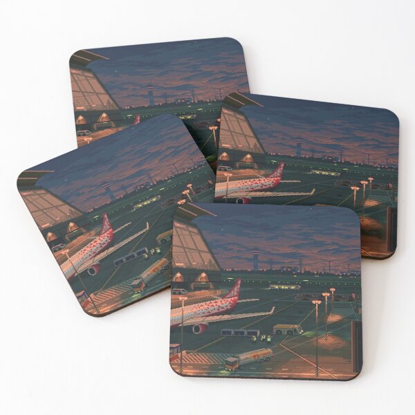 Item preview, Pixel Art Airport at Dusk — Glass Terminal, Plane & Night Shift Crew designed and sold by darkskinbender.