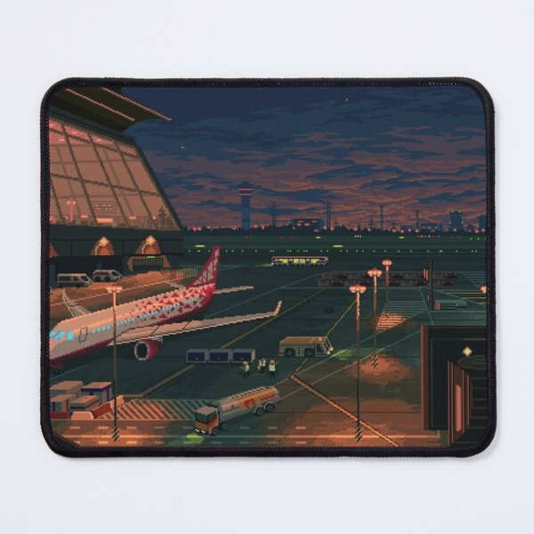 Item preview, Pixel Art Airport at Dusk — Glass Terminal, Plane & Night Shift Crew designed and sold by darkskinbender.