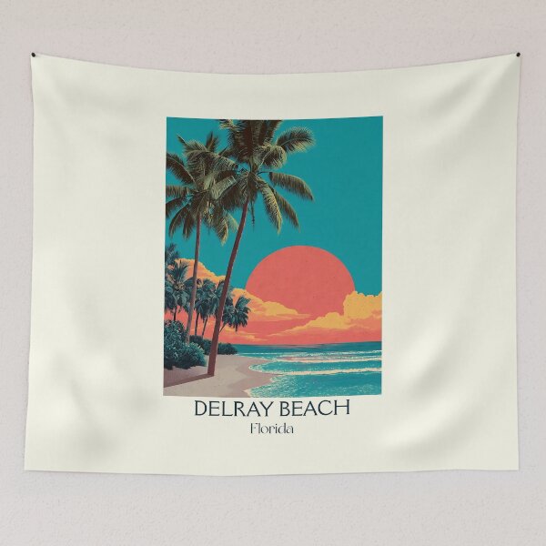 Item preview, Delray Beach Florida Retro Sunset Travel Poster designed and sold by TuncGK.