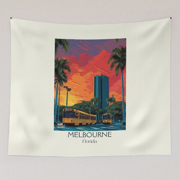 Item preview, Melbourne Florida Retro Poster | Space Coast Sunset Art designed and sold by TuncGK.