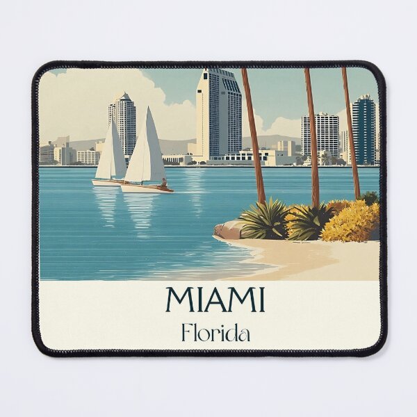 Item preview, Miami Florida Vintage Travel Poster | Skyline & Biscayne Bay designed and sold by TuncGK.