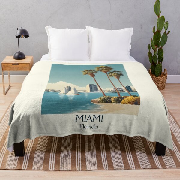 Item preview, Miami Florida Vintage Travel Poster | Skyline & Biscayne Bay designed and sold by TuncGK.