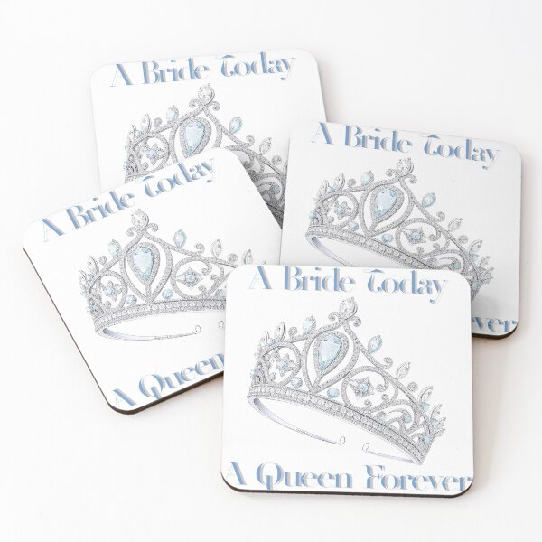 Item preview, A beautiful silver tiara decorated with white and blue diamonds and the words " A bride today a queen forever" designed and sold by Merrylands Artshop.