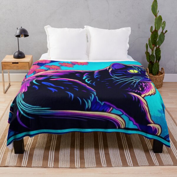 Item preview, Lunar Cat – Neon Black Cat under a Cyan Full Moon designed and sold by LEO'S CREATURE れおずくりーちゃー.