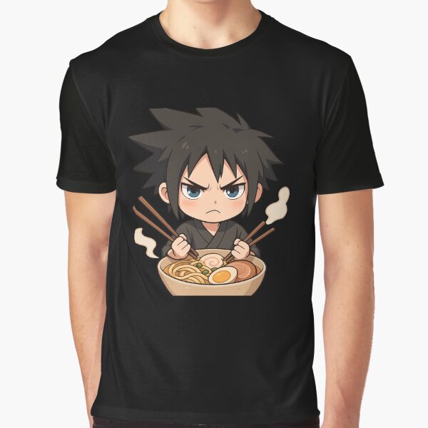 Vista previa del artículo con la obra «Riku, el rebelde del ramen: un chico chibi enojado que cuida un tazón de ramen.», diseñado y vendido por ColorSplash123.
