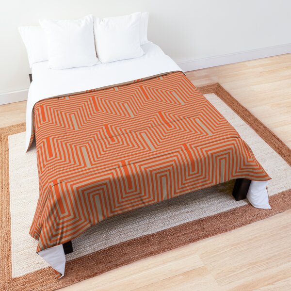 Doors & corners optical art pattern in orange and beige Comforter
