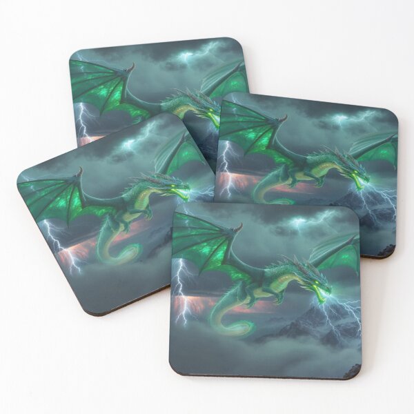 Item preview, Dramatic Emerald Dragon & Stormy Mountain Range designed and sold by Emmachenn / WineDronk Shop.