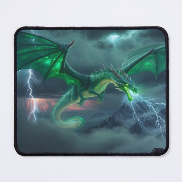 Item preview, Dramatic Emerald Dragon & Stormy Mountain Range designed and sold by Emmachenn / WineDronk Shop.