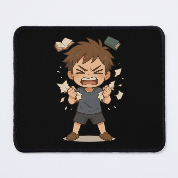 Item preview, Haru the Homework Hater – Frustrated Chibi Anime Boy Tearing Papers with Flying Books designed and sold by ColorSplash123.
