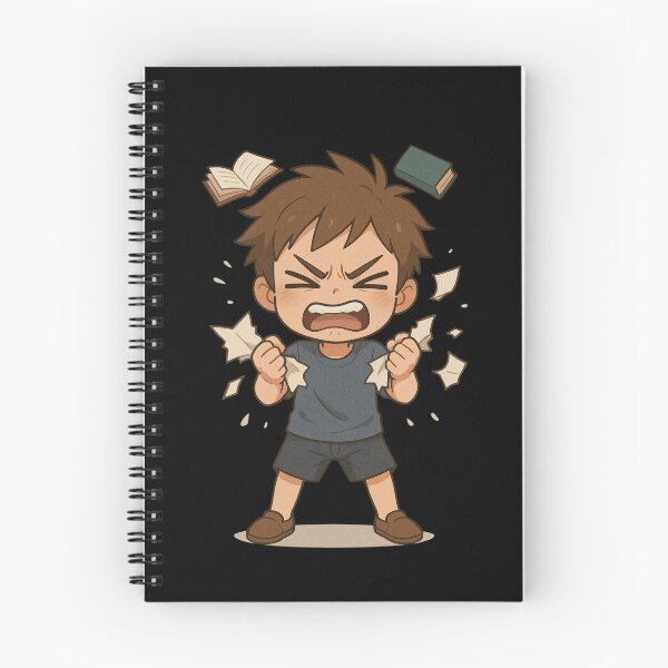 Item preview, Haru the Homework Hater – Frustrated Chibi Anime Boy Tearing Papers with Flying Books designed and sold by ColorSplash123.